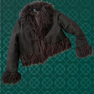 Faux Fur Trim Jacket - Black